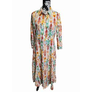 Zara Printed Melinda Maxi Dress With Collar & 3/4 Sleeves Size S Cotton NEW Boho